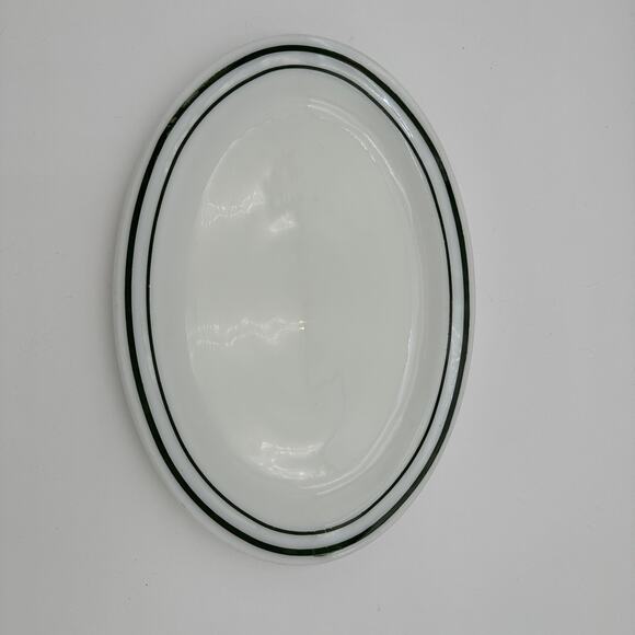 Vtg Anchor Hocking Fire King Platter Green Trim Milkglass 12 Inch - Picture 2 of 7